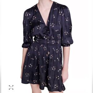 MAJE - NWT Rosolite Floral Embroidered Mini Dress Black Size 8 Medium/Large